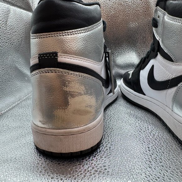 Size 12 Air Jordan 1 High OG Womens Black White Silver Toe‎ Sneaker CD0461-001 - Picture 9 of 12